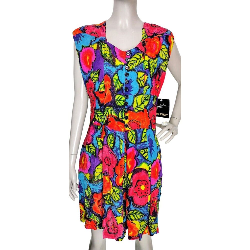 Vintage Jane Ashley Colorful Beaded Floral Sleeveless Artsy Romper India NEW